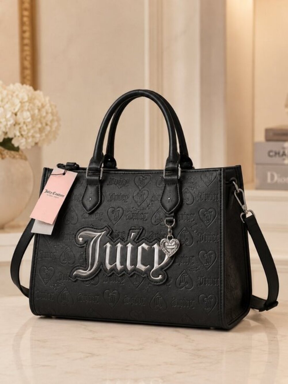 Juicy Couture Upgrade U Black Embossed Mini Tote Gothic Logo NWT